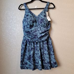 NWT Blue Leaf Pattern One Piece Swimsuit